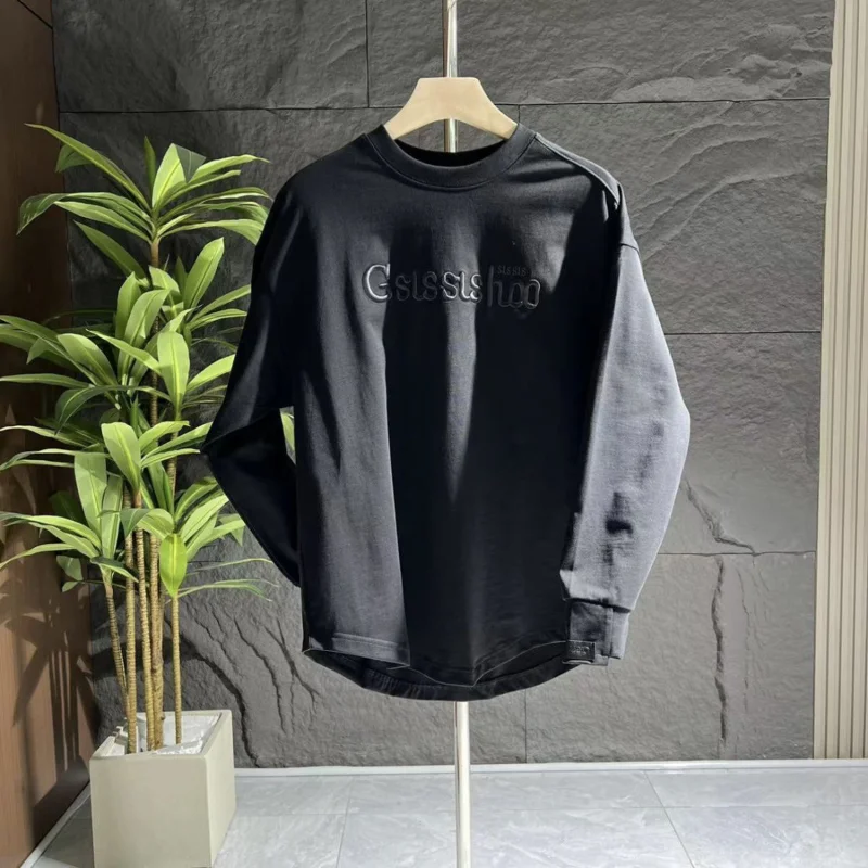 Autumn new letter casual curved round neck sweatshirt men versatile loose T-shirt base shirt