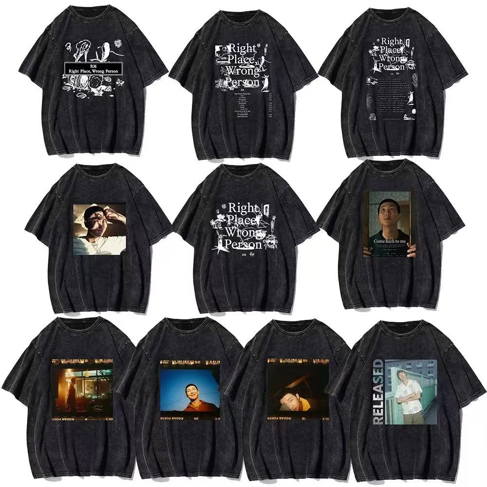 

RM Kim Nam joon Solo Related Text Posters Supporting Songwear European and American Washed Top T-shirt Same gender design Cotton