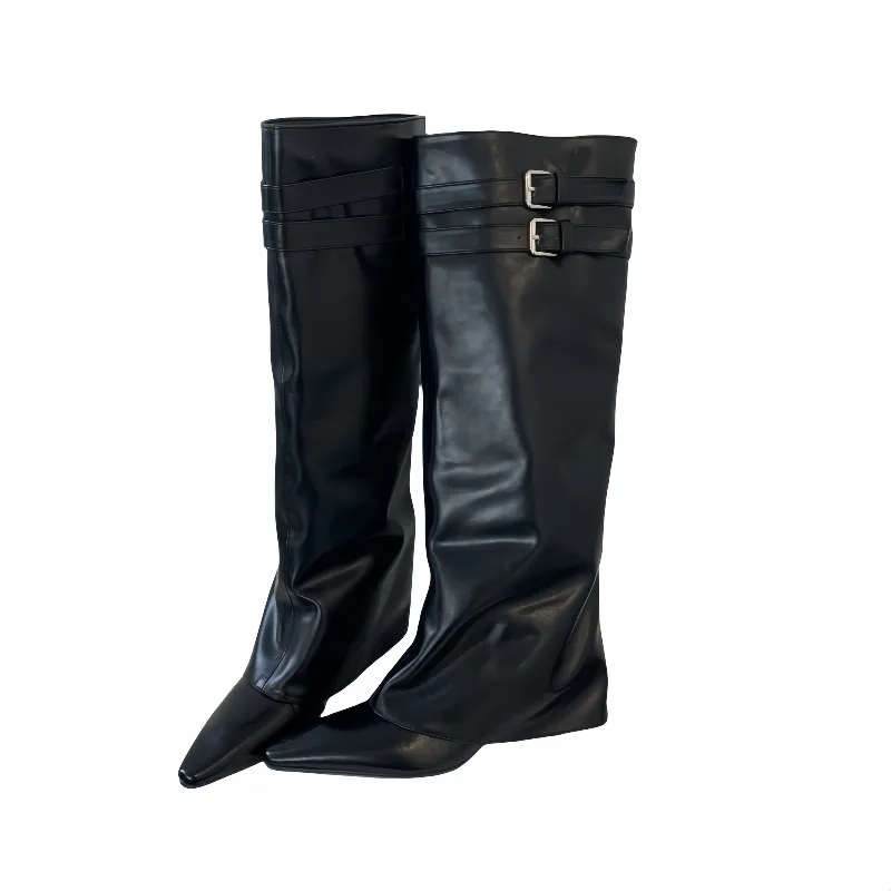 

Belt Buckle Stiletto Heel Women Boots Metal Knee High Slip On Solid Pointed Toe Pumps 2025 Newest Autumn Fashion Casual Boots