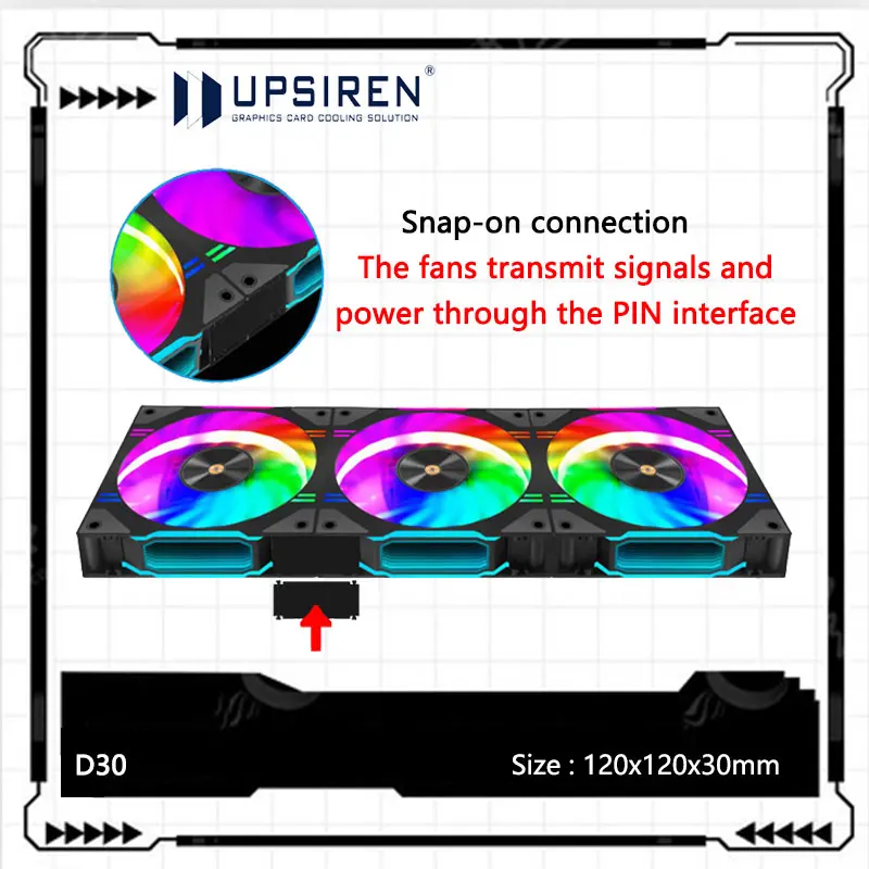

UPSIREN D30 120X120X30mm Computer Chassis cooling fan Suitable for air cooling/water cooling radiator/5V 3PIN ARGB/4PIN PWM