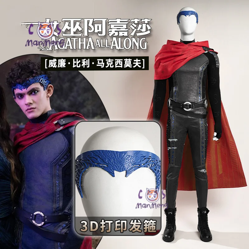 Movie Billy Kaplan Cosplay Agatha Cos All Along Costume Shoes Cloak hair accessories belts men fantasy Halloween party uniform