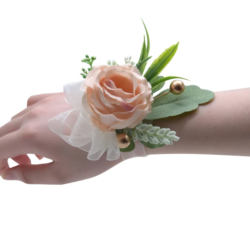 Rose Kunstmatige Bloemen Pols Corsage Kant Sash Bruidsmeisje Roze Accessoires Armband Demoiselle D Honneur Mariage