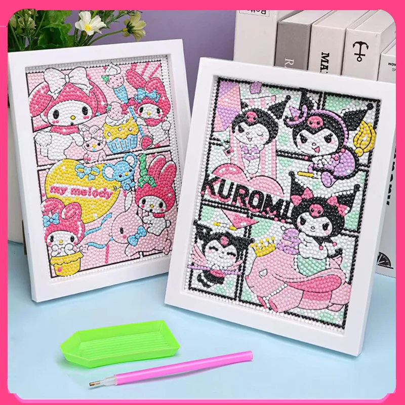 Sanrio Diamond Painting Hello Kitty Cartoon Full Diamond Mosaic 5D DIY Cross Stitch Kits Diamond Art Home Decor with Frame