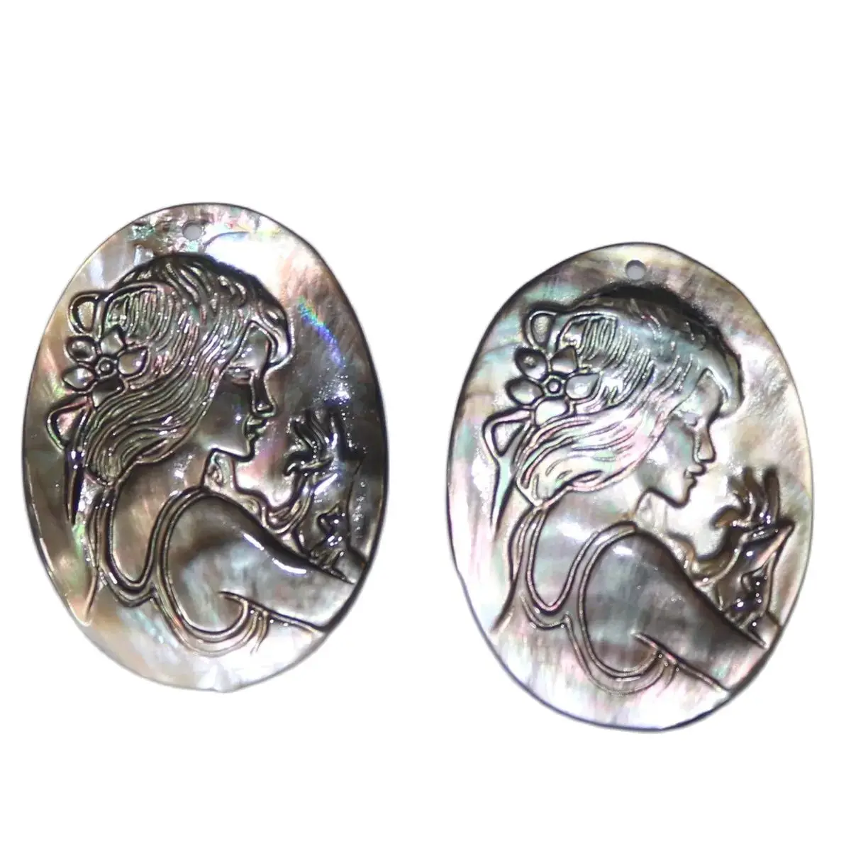 Vintage Natural Black Shell Cameo Lady Mother of Pearl 30mmX40mm  Jewelry Pendant Earrings  Making Craft Charms image 3