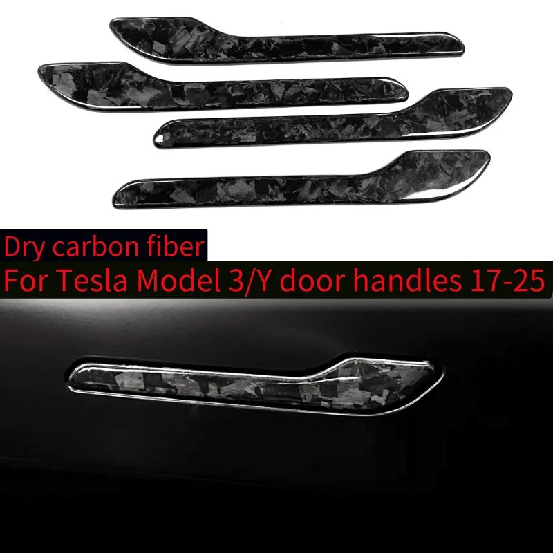 

For Tesla Model 3/Y 2017-2025 Forged True Carbon Fiber Door Handle Decorative Patch Corrosion Resistant