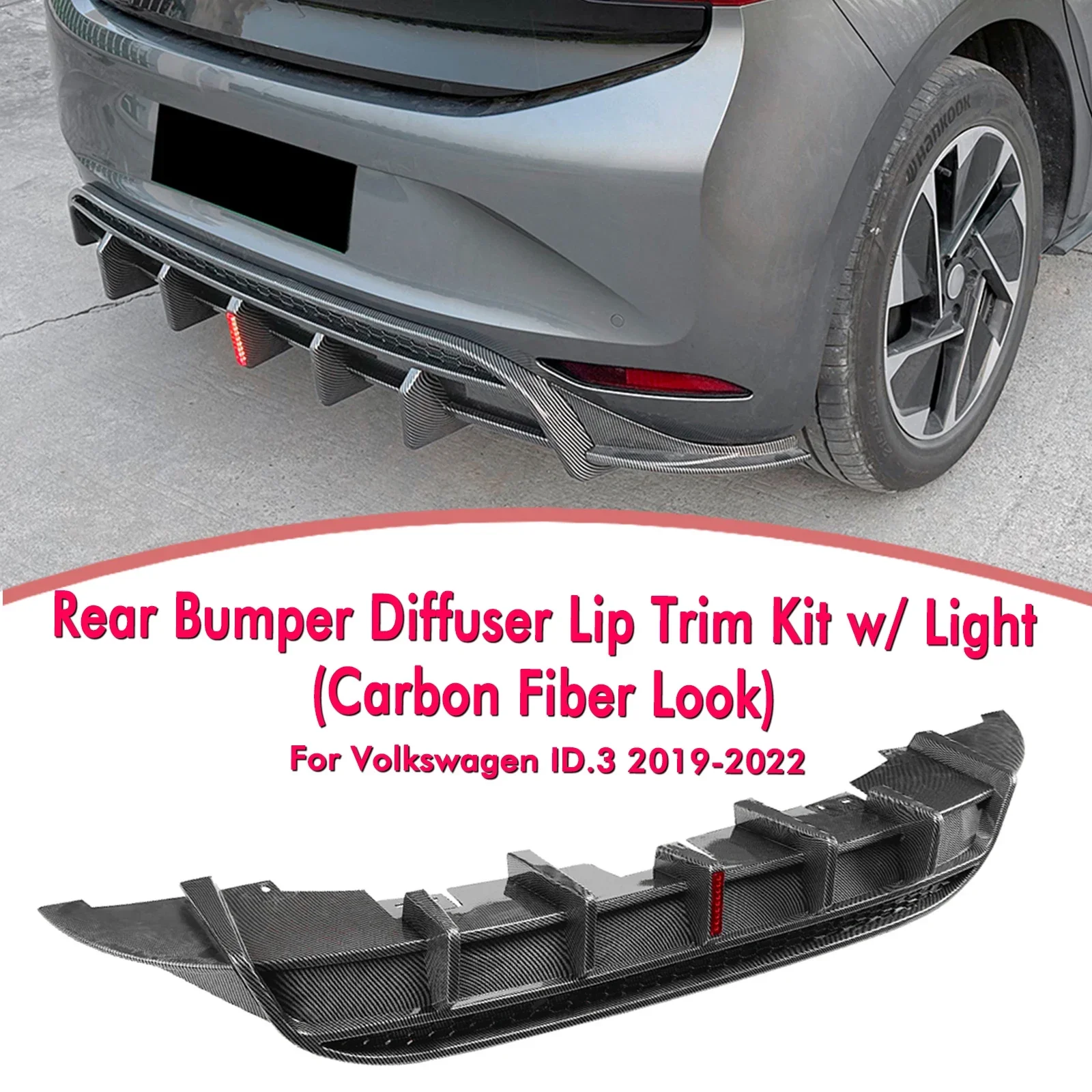 

New！ For Volkswagen VW ID.3 2019-2022 Rear Bumper Diffuser Lip Carbon Fiber Look/Gloss Black Boot Tail Lower Spoiler Plate Split