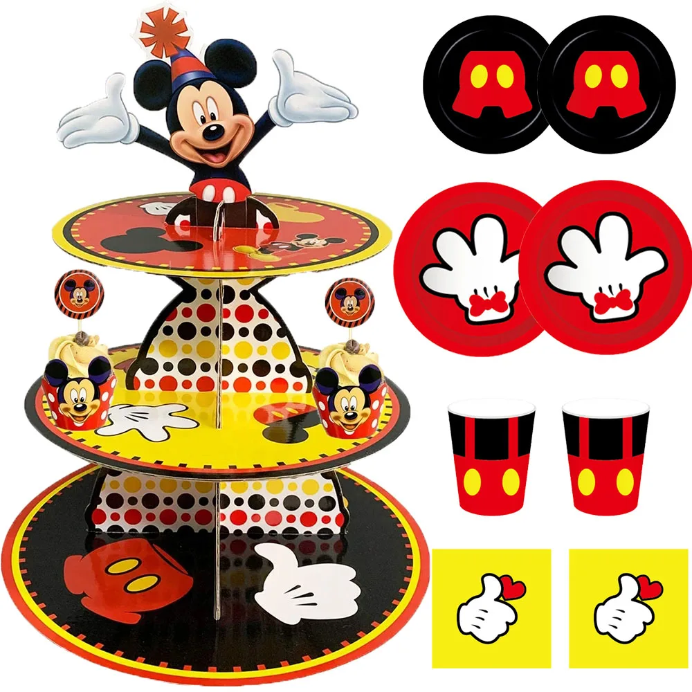 Happy 1st Birthday Black Mickey Mouse Cake Topper 1st Birthday Party Decorations Balloons Cup Plate Napkins Boys Girls Love