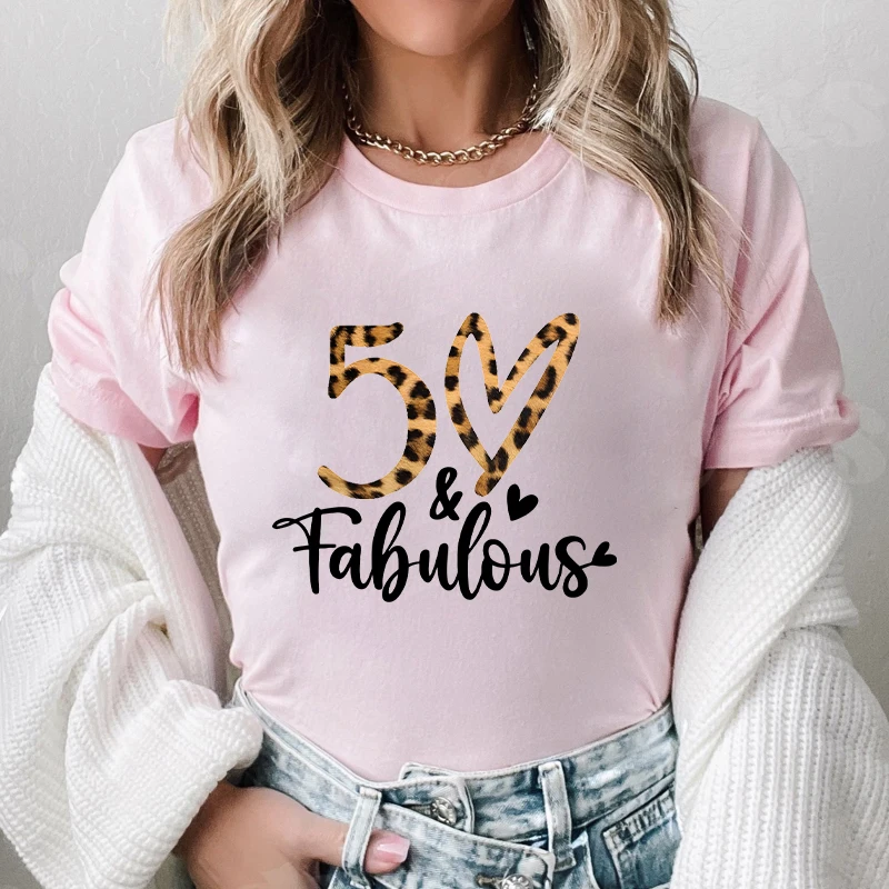 50th Fabulous T-Shirt for Woman Birthday Squad Party Crew Shirt Chapter Birthday Matching Tops Leopard Graphic Female Clothing