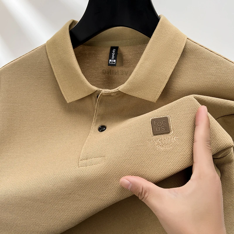 

100% pure cotton long sleeve men's polo shirt autumn new fashion custom badge letter embroidery boutique golf top casual T-shirt
