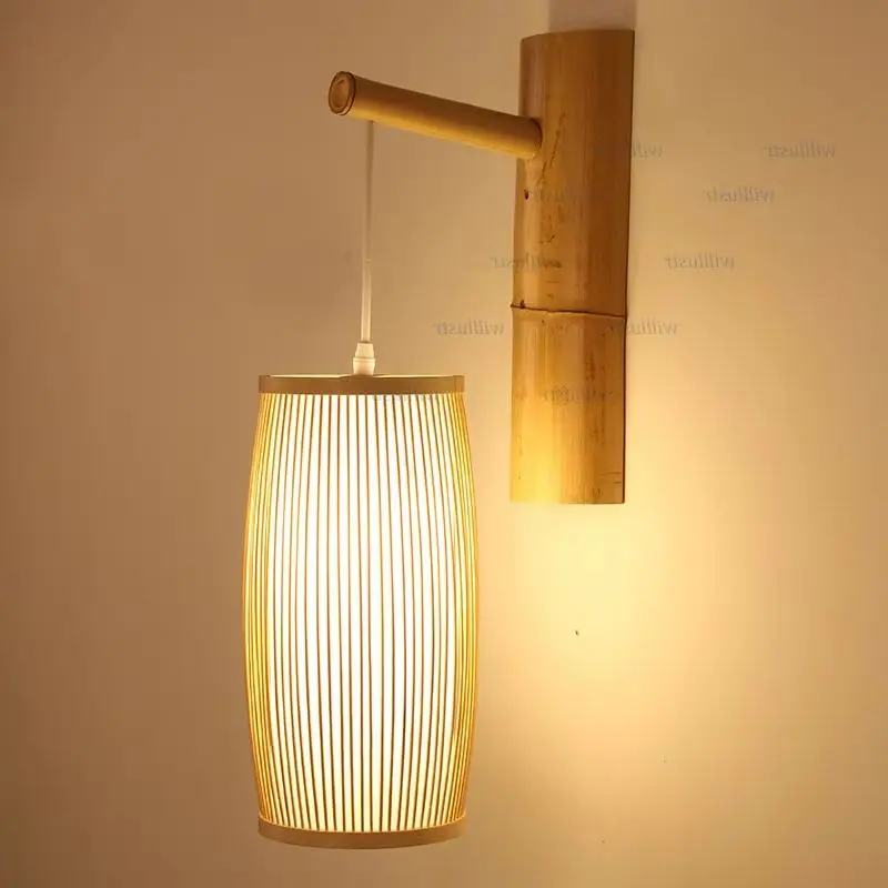 

Handmade Bamboo Wall Lamp Korean Style Wood Sconce Lantern Aisle Corridor Foyer Doorway Restaurant Hotel Japanese Zen Lighting