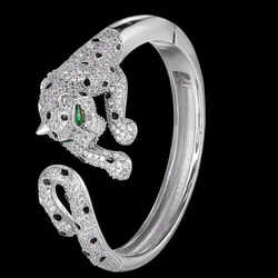 zlxgirl Jewelry Jet Enamel Leopard Animal Bangle of women and Men wedding jewelry fine CZ zirconia Copper bridal bracelet&bangle