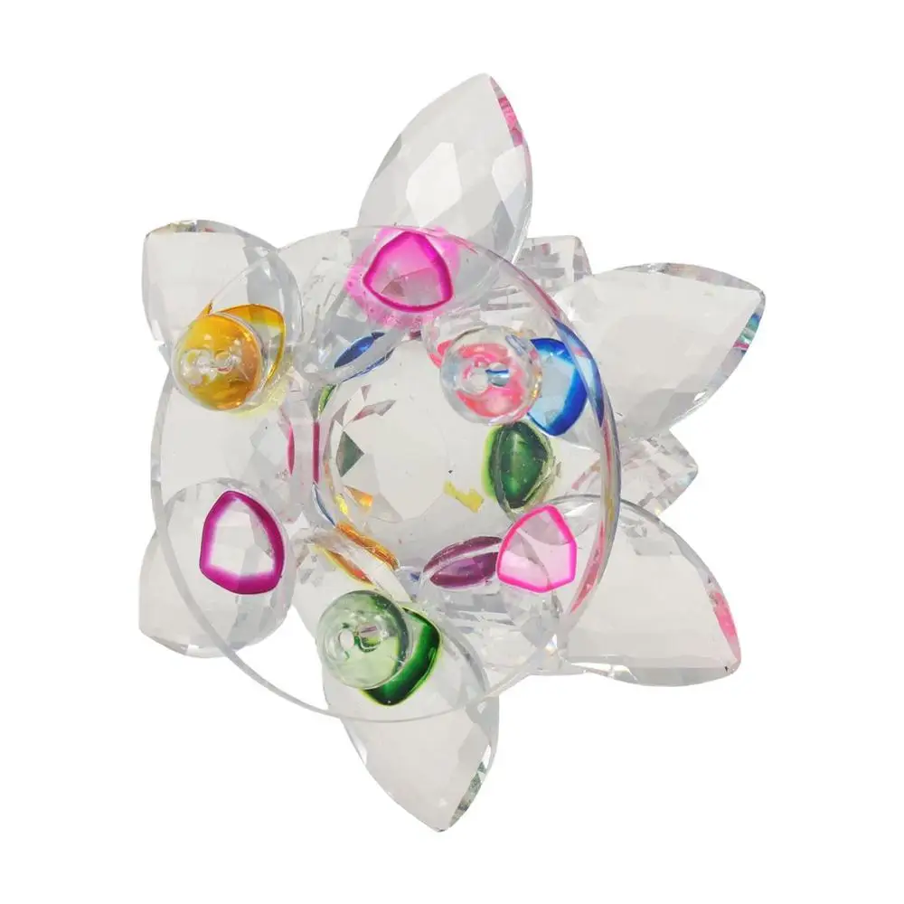 Hue Reflection Crystal Lotus Flower 3 Foots Anti-slip Crystal Flower Figurine Lucky Charm 3 Layers Glass Lotus Feng Shui Decor
