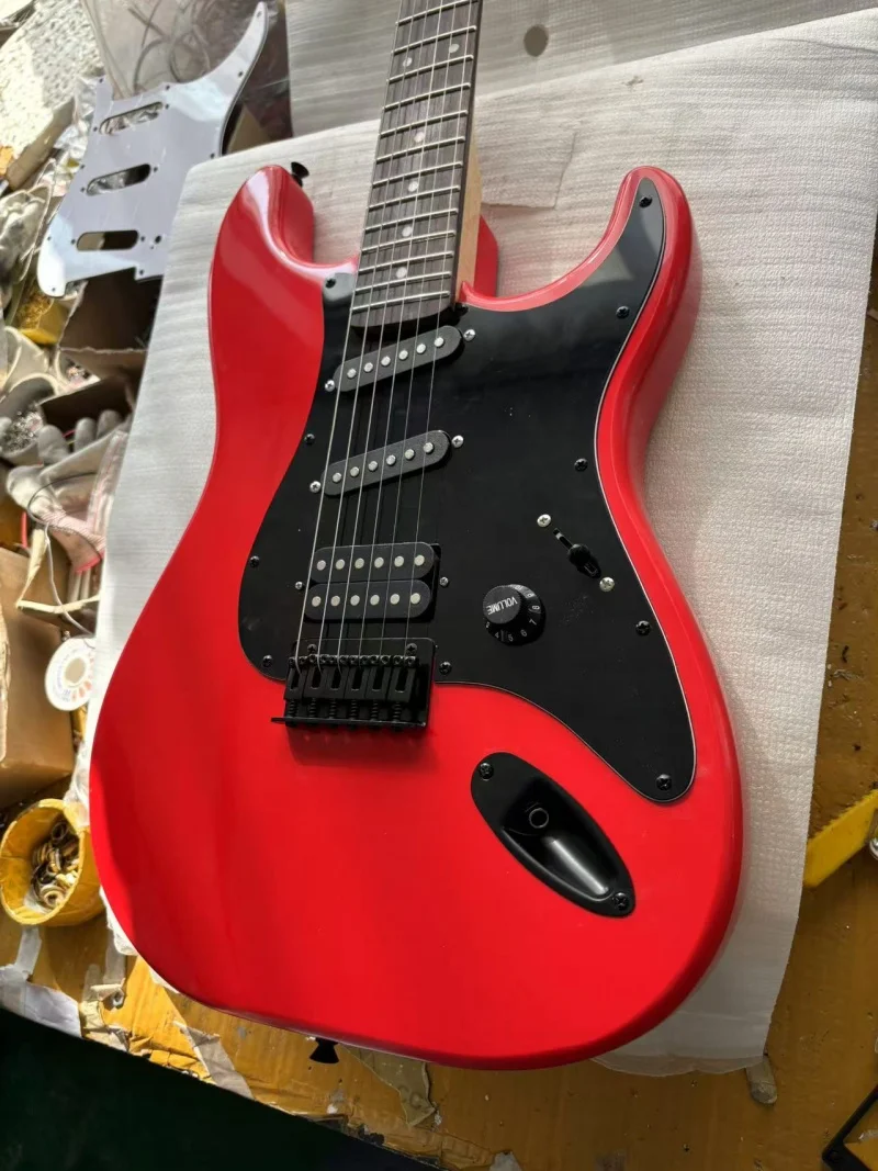 Big red 6-string electric guitar,Rosewood fingerboard,Black hardware,Fixed bridge,Solid wood quality,Free delivery view 4