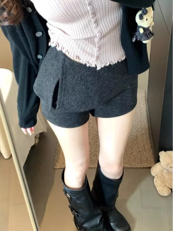 

plus Size Deep ey Slit Woolen ort Pants Women's High Waist Straight Leg Pants Wrap around Pants Sweet And Spicy Girl Hot ...