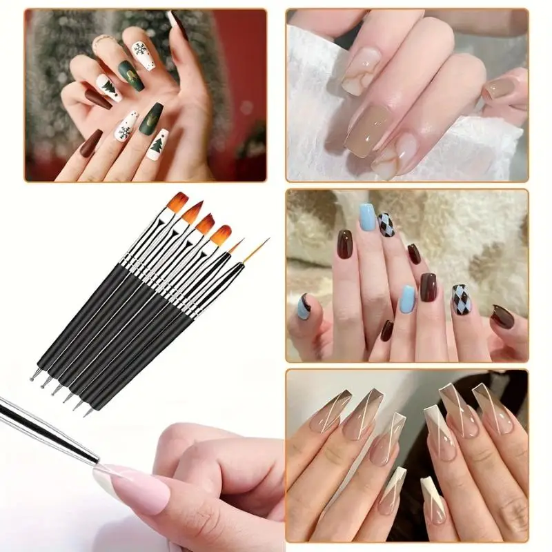 6 PCS Nail Dotting Tools Double-ended Nail Art Brushes Kit Nail Art Gel Polish Liner Brushes Design Pen For Nail Drawing