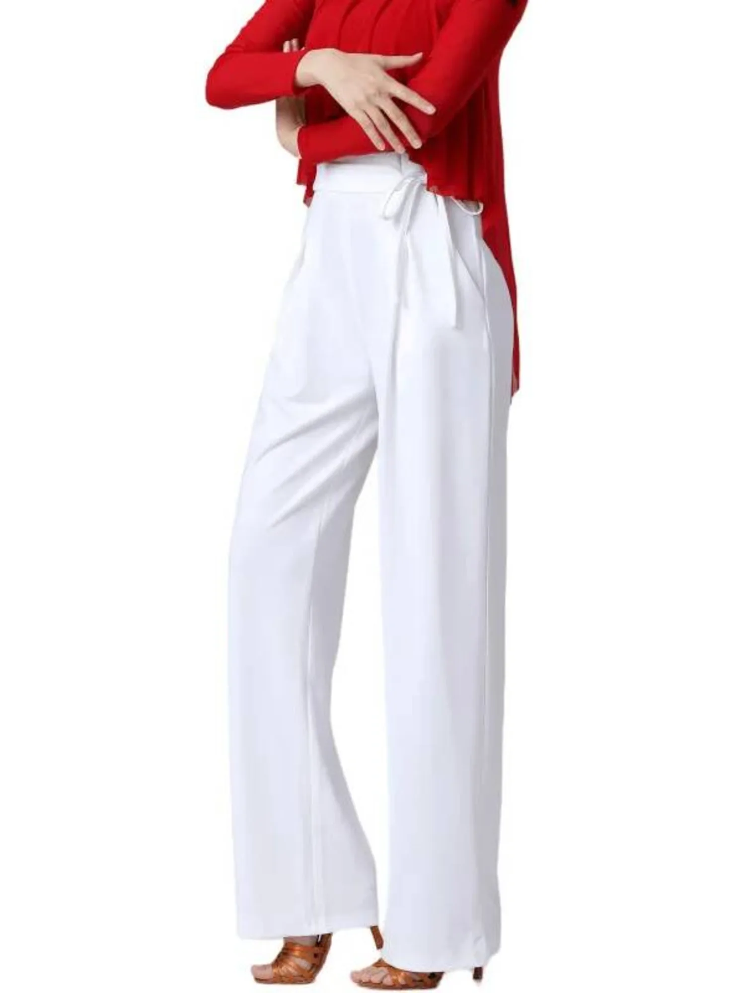 Einfarbige Hose mit hoher Taille und Kordelzug und weitem Bein – lockere, gerade Tanzhose für moderne Bühnen-Performance-Verbandshose