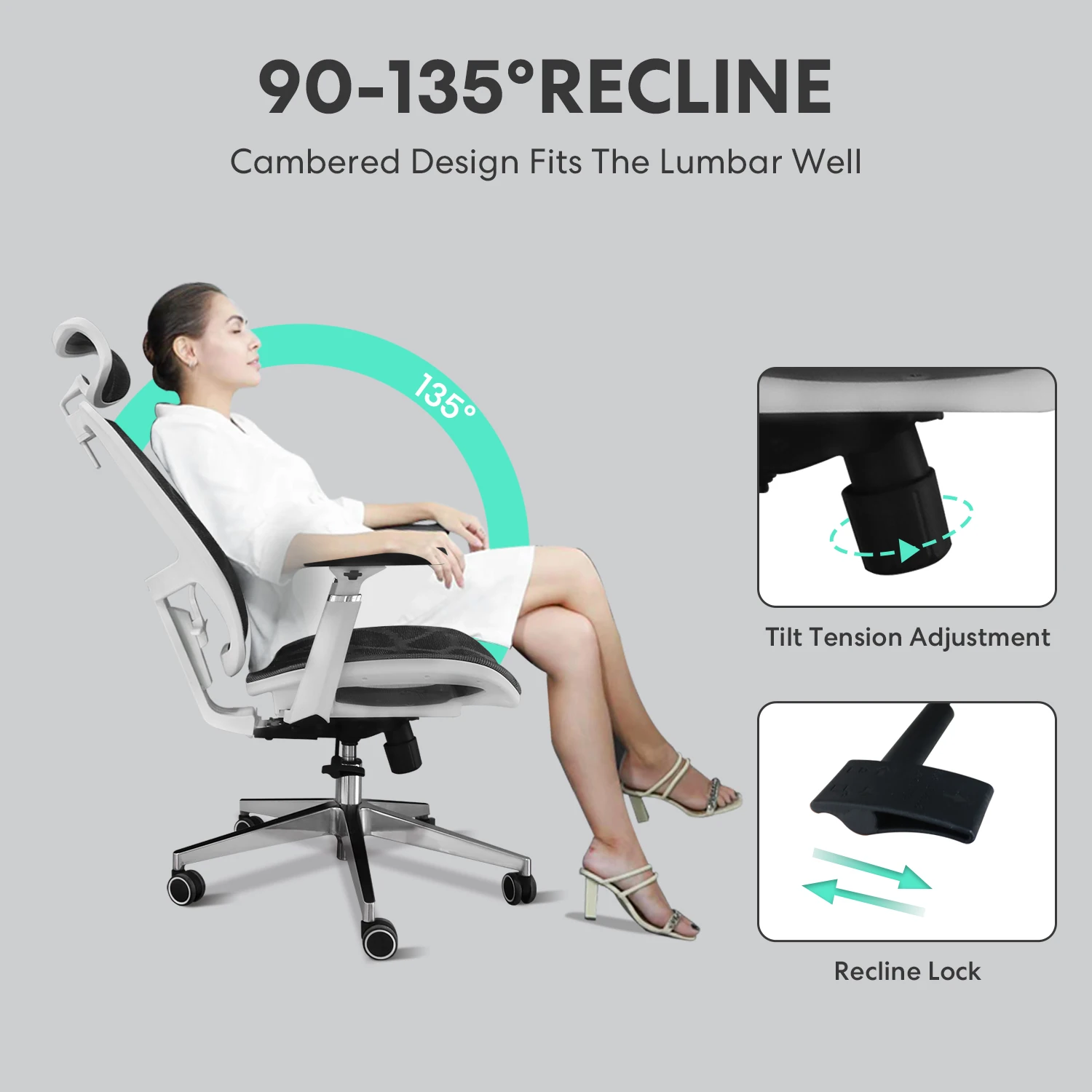 OMESER Ergonomic High Back Chair, Mesh Living Room Rocking Gaming Chair Computer Desk Swivel Rolling Lumbar Support Pillow