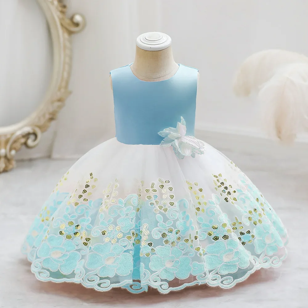 Robes d'anniversaire à fleurs roses pour bébés filles, vêtements pour bébés filles, nœud mignon, paillettes dorées, robe de Rhprincesse en dentelle pour tout-petits, 1-6 ans, 1 an