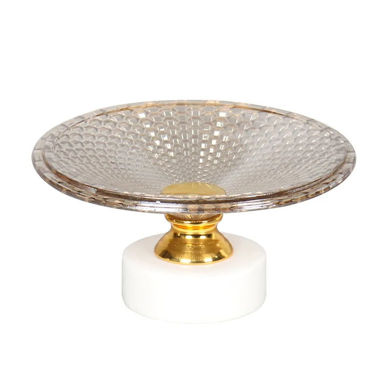 

Modern light luxury marble base round fruit plate home living room hotel desktop storage plate