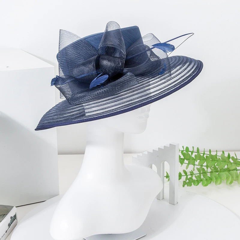 

New Spring Summer High Quality Hemp Beach Sunshade Straw Hat for Women Large Brim Elegant Vintage Banquet socializing hats