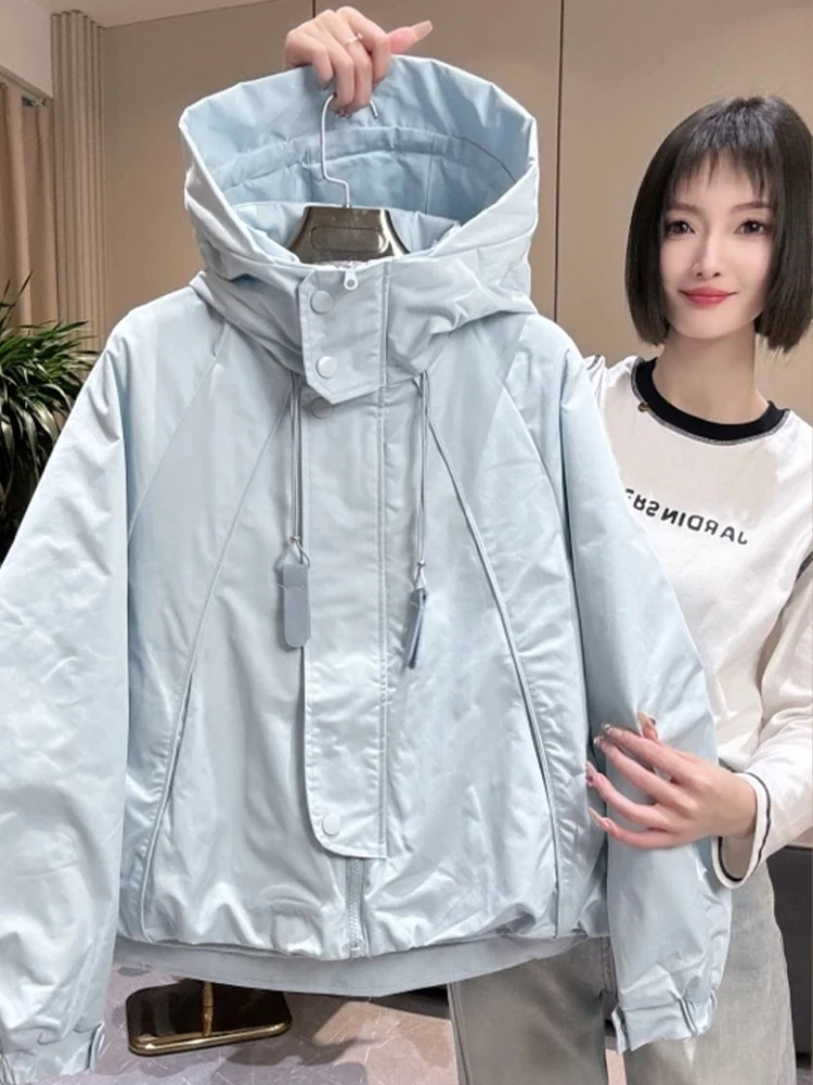 

Faionable Korean Sle Hooded Jaet Women's ort Coat Autumn New Arrival Sli Cact Size Ladies' up Top