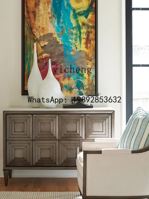 

W8- Light Luxury Solid Wood Marble Tabletop Sideboard Cabinet Modern Minimalist Living Room Entrance Partition Cabinet