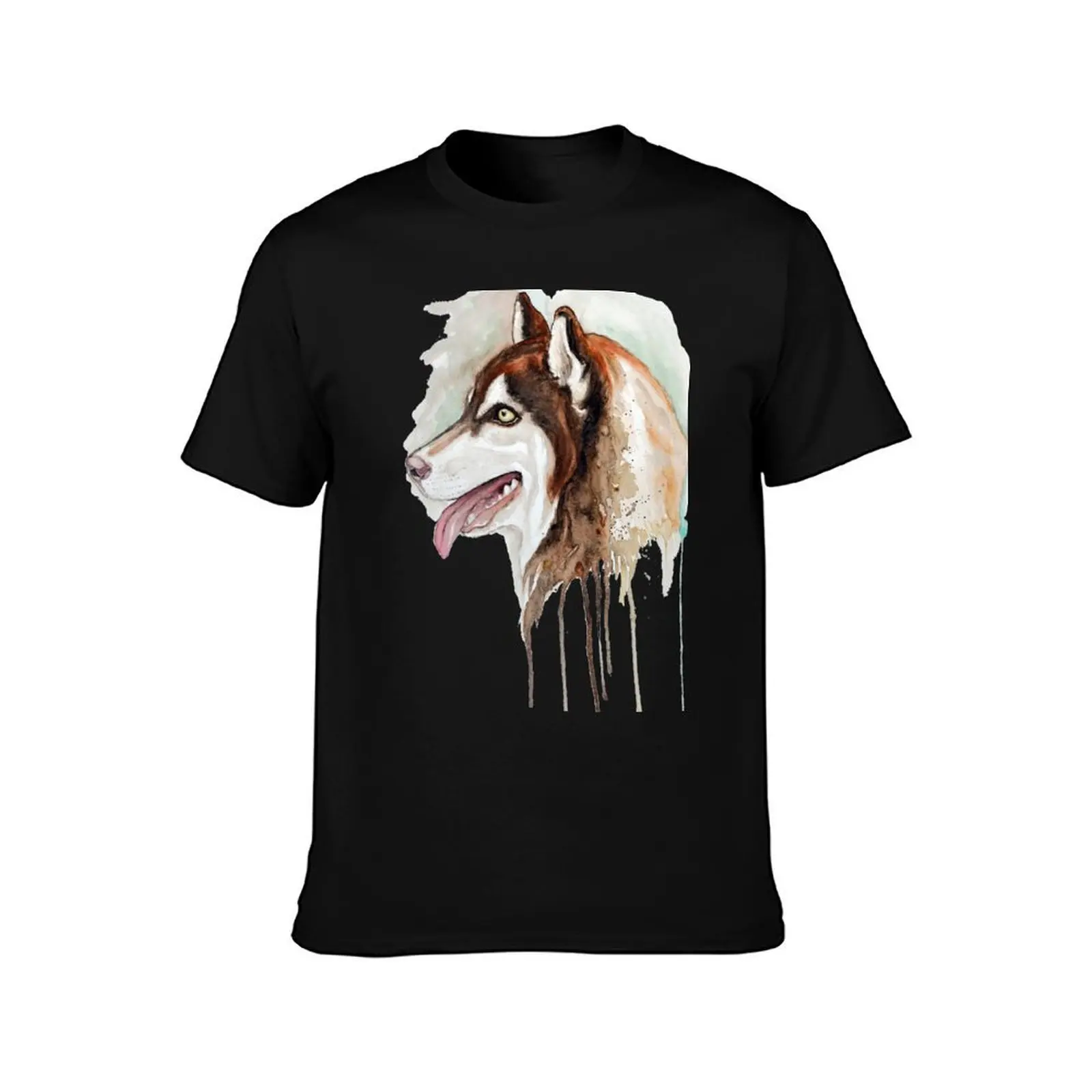 Brown Husky Profile Portrait T-Shirt Comfortable Workout Short Sleeve Shirt T-Shirt