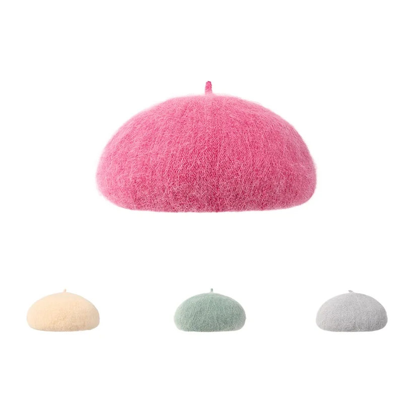 New Winter Angora Rabbit Fur Beret Hat For Women Wool Thick Warm Top Quality Cap Female Outdoor Best Matched Boina Bonnets Gift