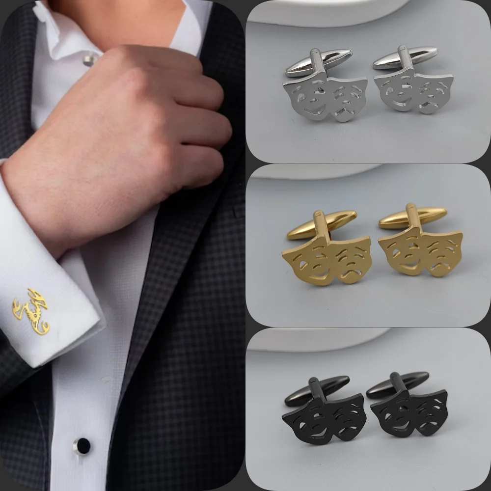 New two grimace cufflinks, gold-plated silver black cuff accessories, shirt button accessories, men's suit wear