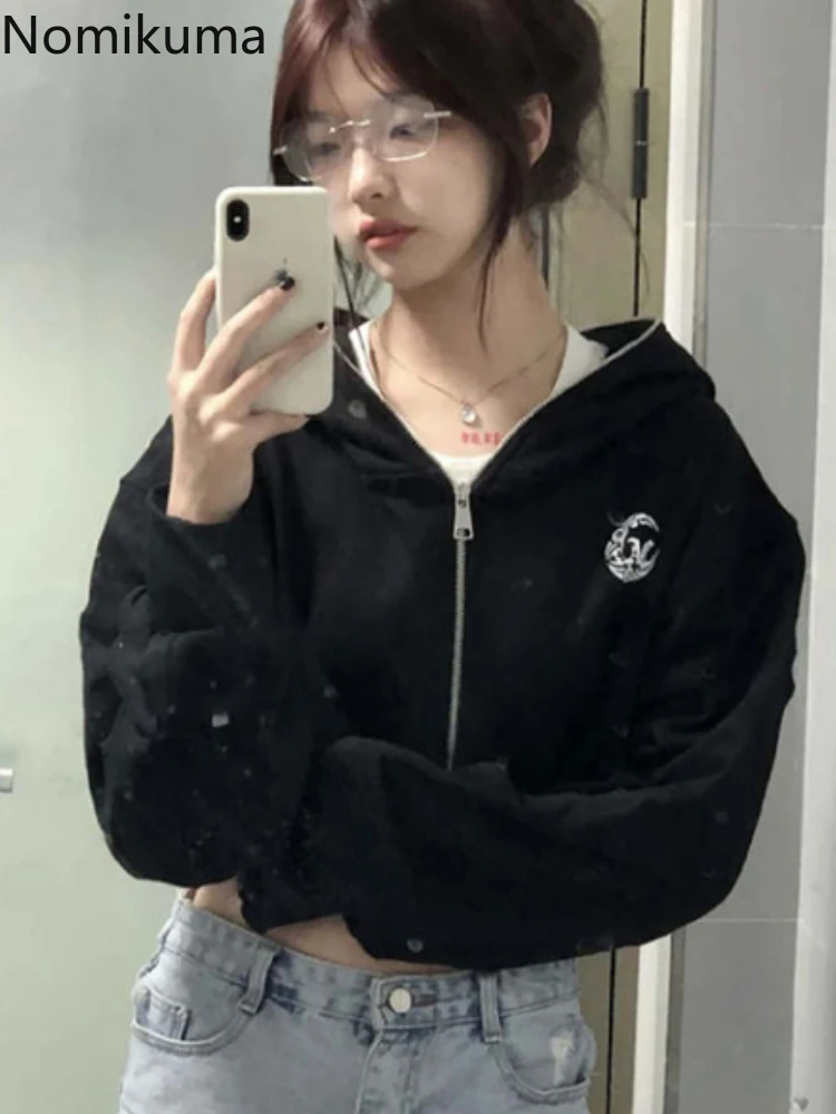 Streetwear Hoodies Frauen Harajuku lässig Kapuze Reiß verschluss Jacken Crop Tops Ropa Mujer lässig koreanische Mode y2k Sweatshirt