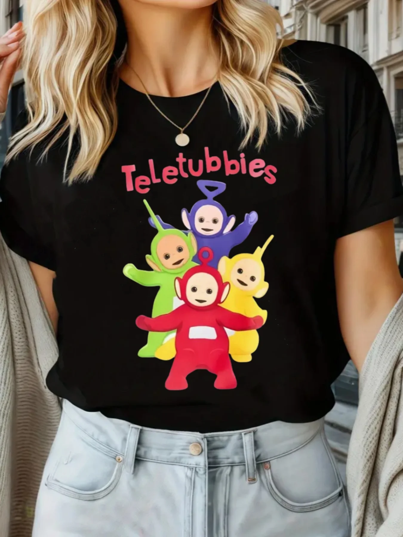 

Teletubbies Graphic Printing Summer Autumn Winter Pure Cotton Men's and Women's T-shirts Short Sleeves Luxury Outdoor Sports