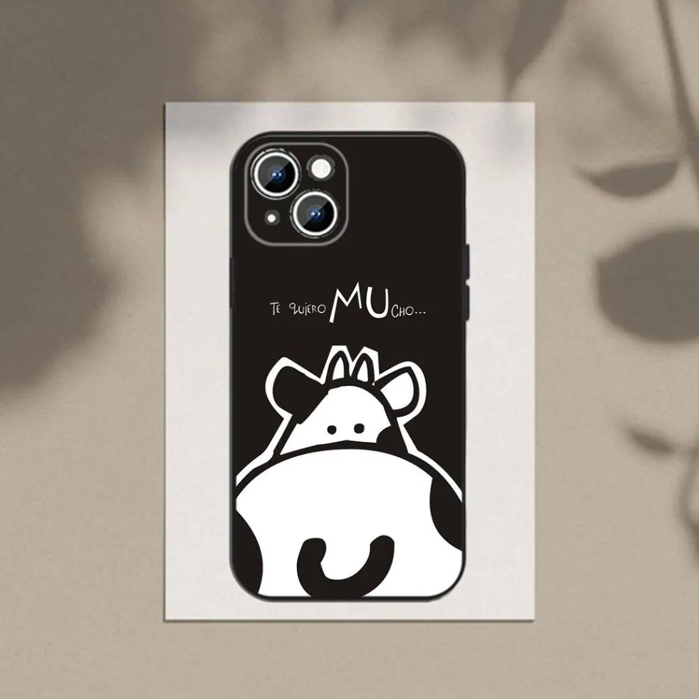 Dairy Cattle Cow Speckle Cute Cover Phone Case For Apple iPhone15,14,13,12,11,XS,XR,X,8,7,Pro,Max,Plus,mini Silicone Black Cover