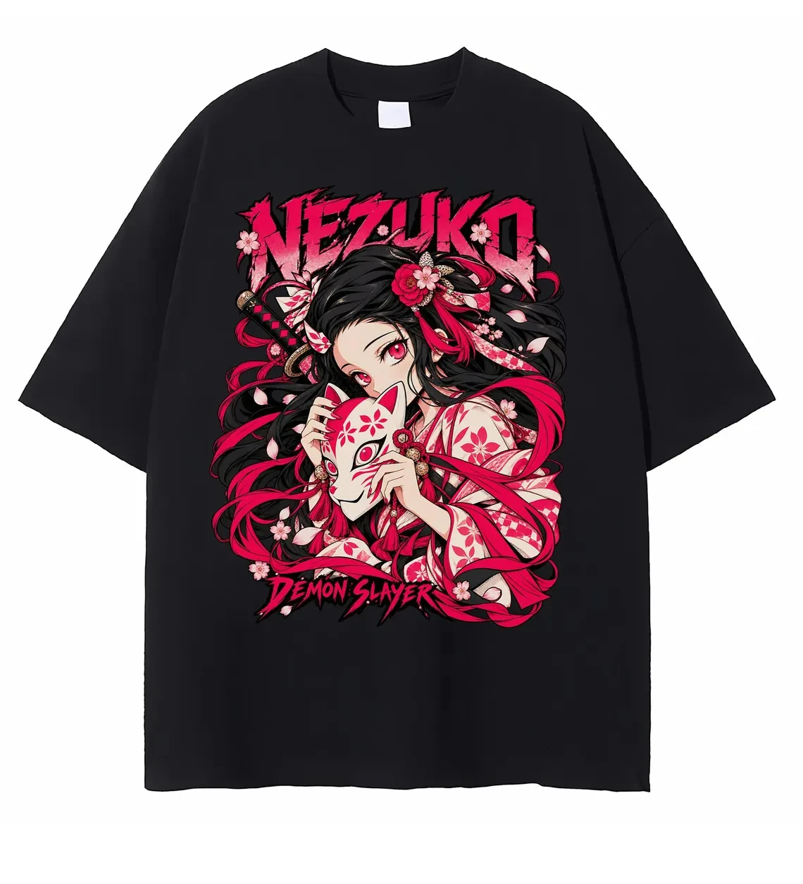 Demon Slayer Nezuko Fox Mask T Shirt Unisex Men Women and Kids Kimetsu No Yaiba Cherry Blossom Anime Graphic Casual Cotton Tops