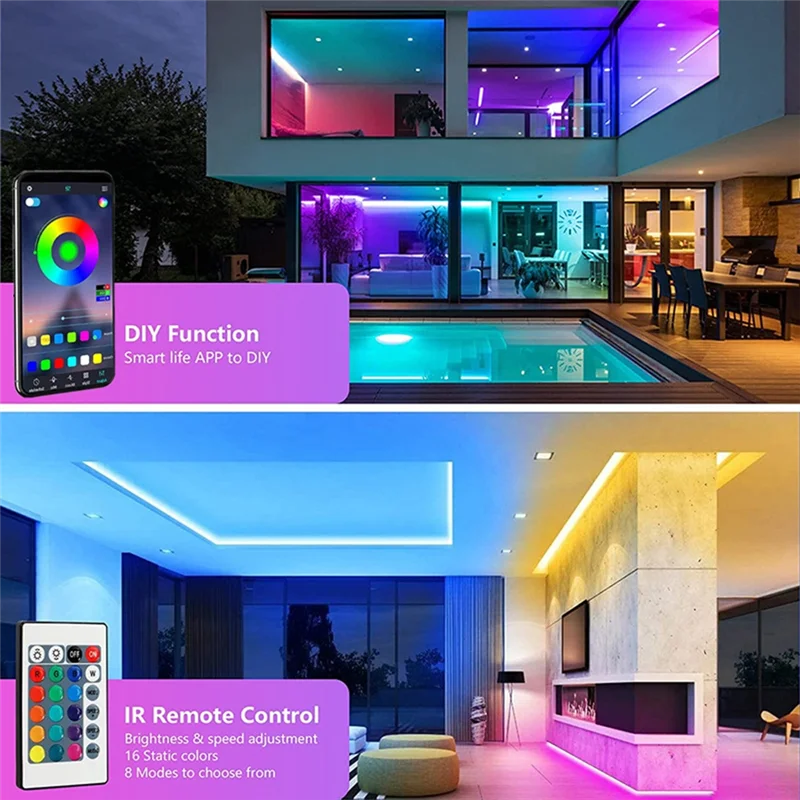 ABVG-LED Strip Lights With Bluetooth App Led Lighting DIY Color-Changing Room Deco US Plug