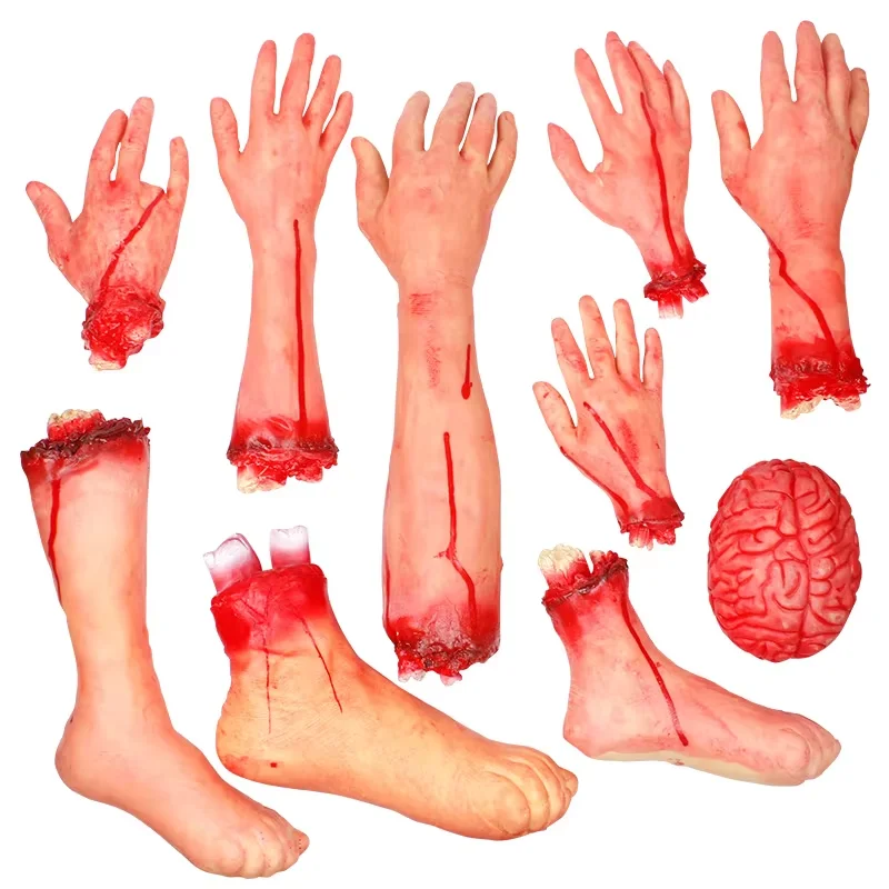 Halloween Bloody Broken Body Parts Horror Fake Hands Legs Arms  Brain Heart Props for Haunted House Bar Secret Room Party