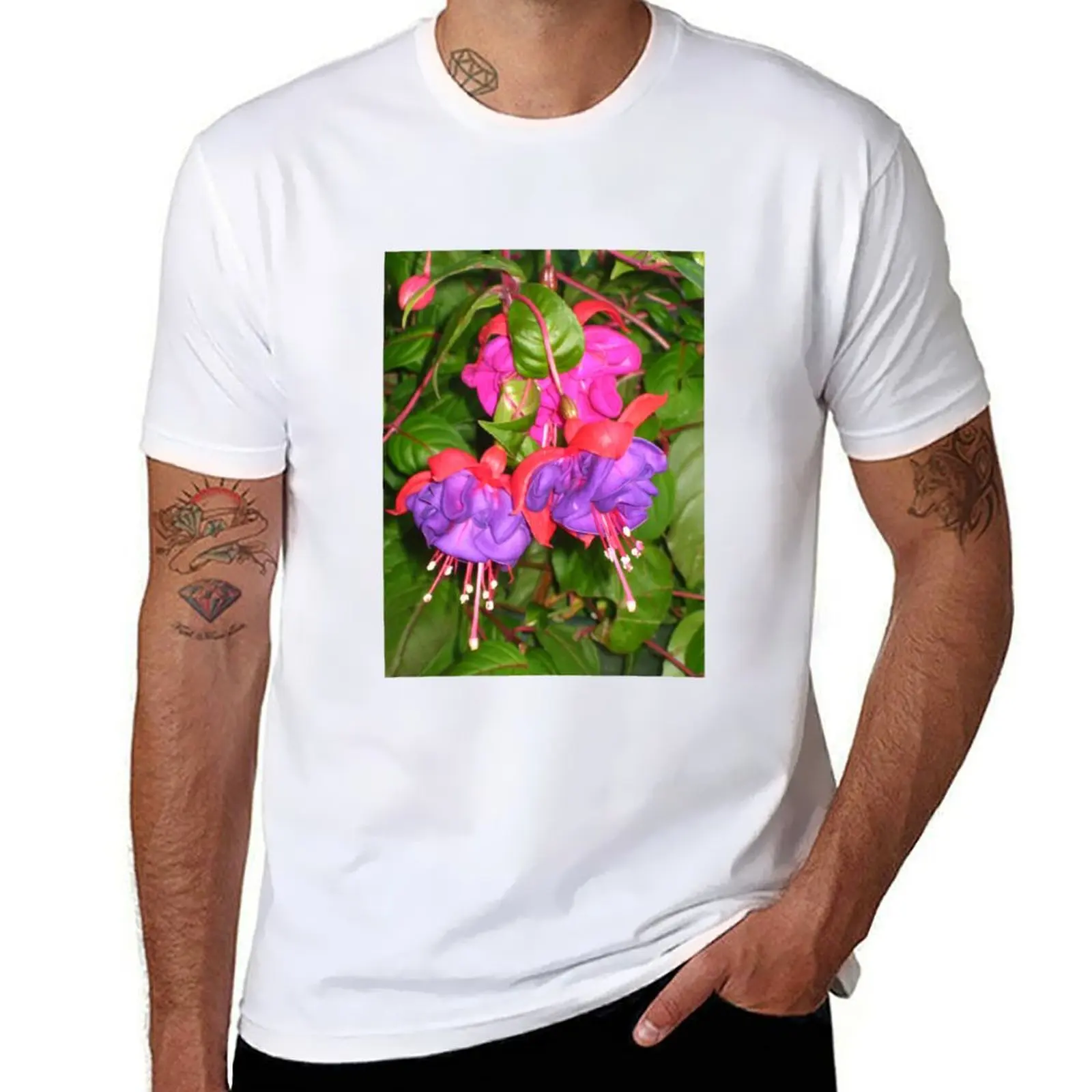 

Purple and Red Wave of Fuchsia Blooms T-Shirt man t shirt cotton printed t shirts for man t shirts for man graphic funny T-shirt