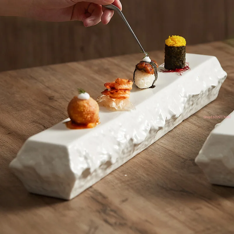 Ceramic Insulation Plate Hotel Restaurant Tableware Sashimi Decoration Sushi Flat Tray Rectangular