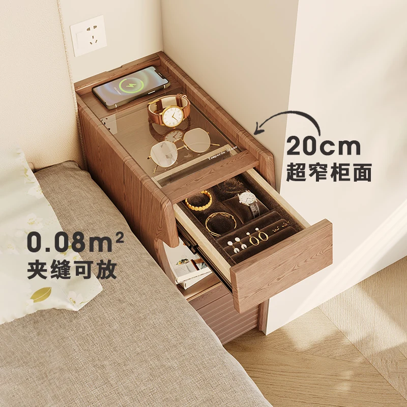 Bedside table 30cm solid wood small ultra-narrow small apartment narrow slitch 20cm narrow version storage cabinet cabinet
