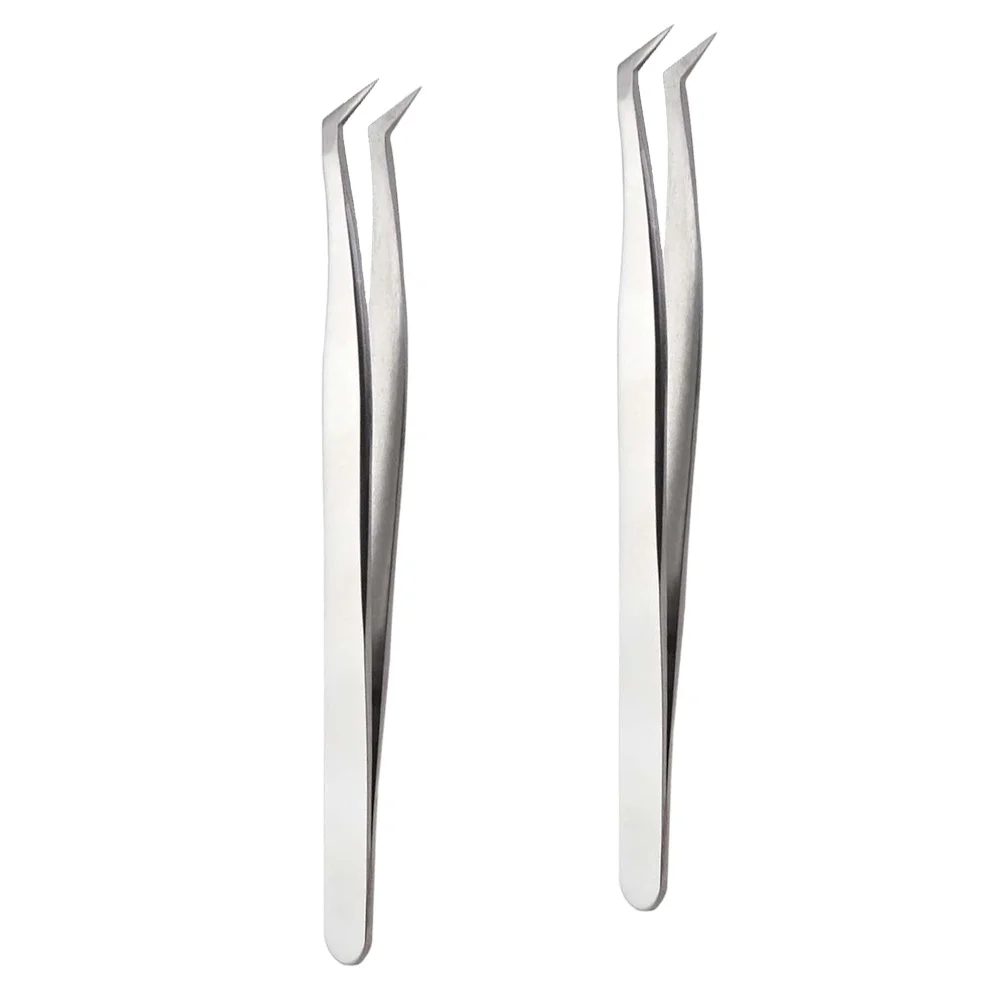 Pince à épiler pour extensions de cils, 2 pièces, matériau métallique de qualité supérieure, Durable, utilisation pratique, pointes fines, manœuvre facile pour la mode