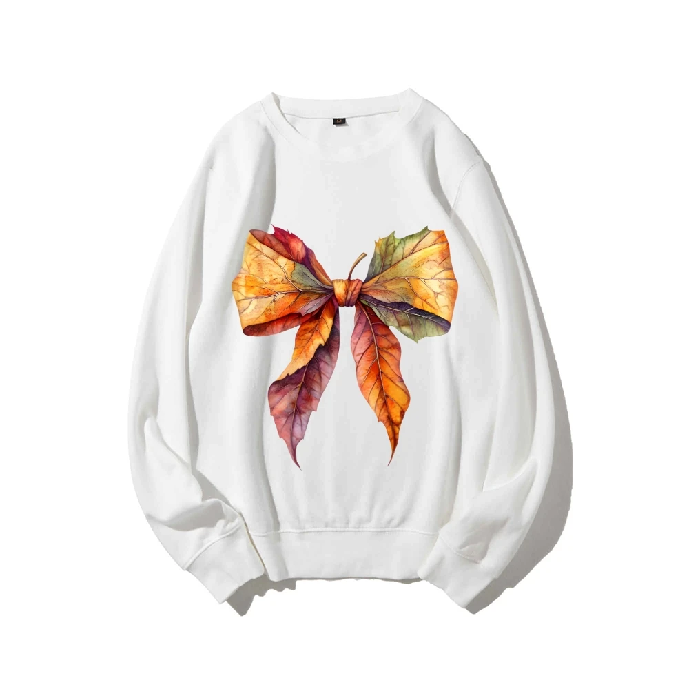 スウェットシャツ秋の葉グラフィックリボンカラフルな葉 Y2k プリントオーバーサイズカジュアルウェアトレンディな秋のデザイン芸術的なスタイルのスウェットシャツ