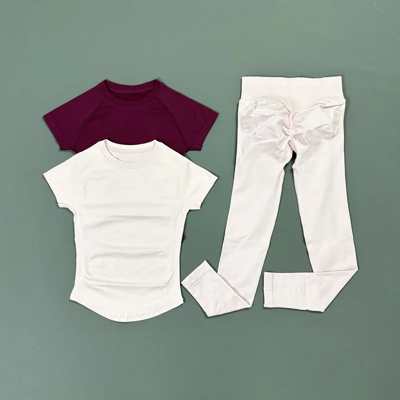 2-teiliges HISTELLO Fitness-Set für Damen Hochelastisches Nahtloses Kurzarm-Oberteil Low-Waist-Leggings Bauchkontrolle Po-Lifting Yoga-Gym-Set – Detail 9