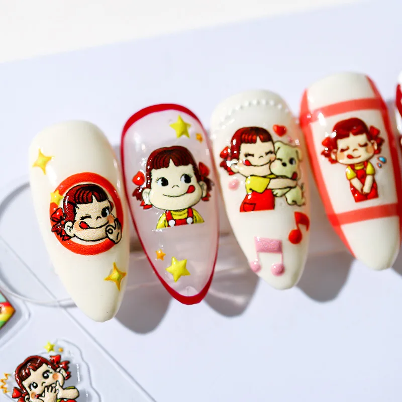 Peko Chan Nagelstickers Schattige Cartoon Nail Art Candy Happy Relief 5d Nail Accessoires Star Dog Manicure Nagel Tips