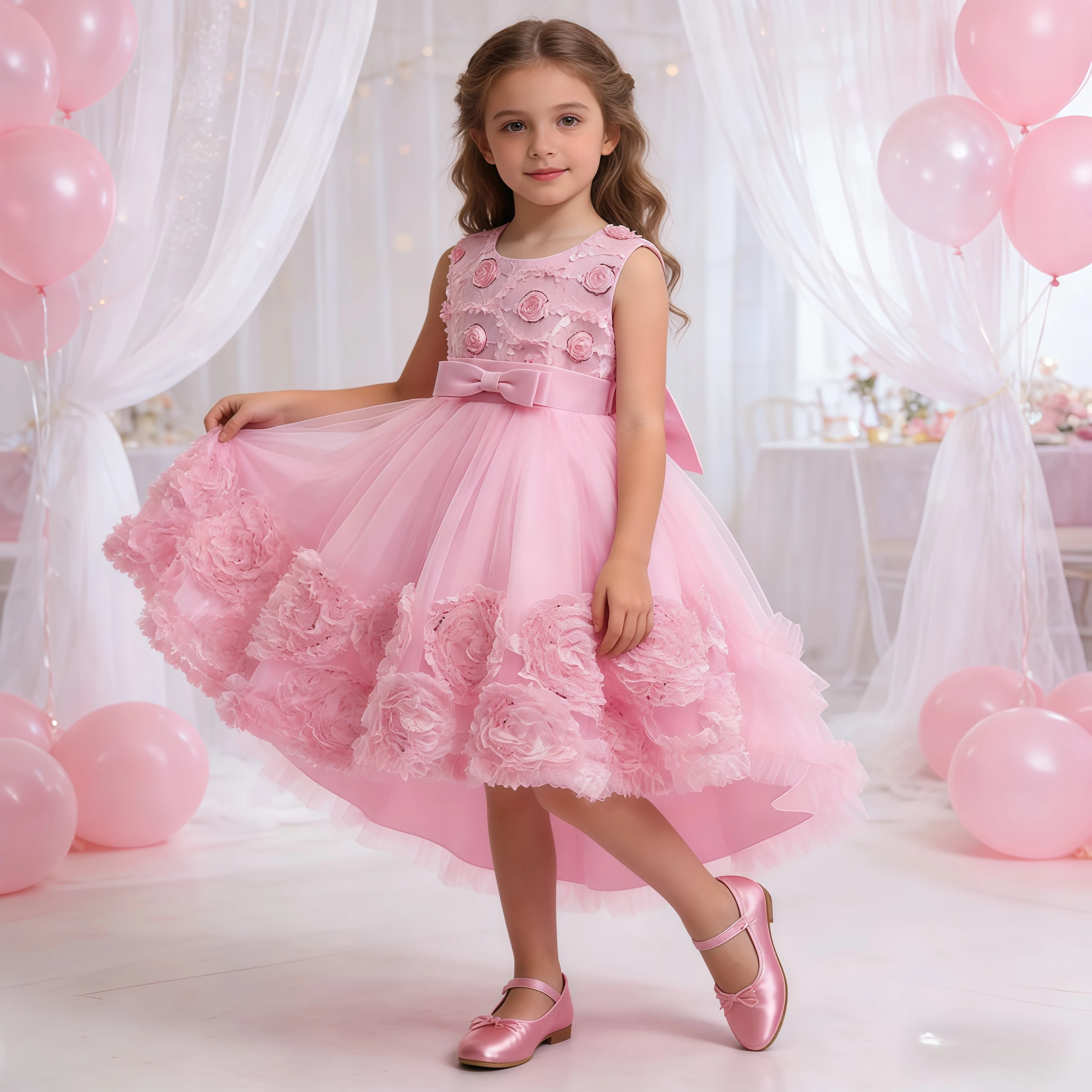 

Элегантное детское платье принцессы без рукавов с цветочной вышивкой и бантом для девочек, на свадьбу, день рождения, торжественные мероприятия, Рождество, вечеринки.