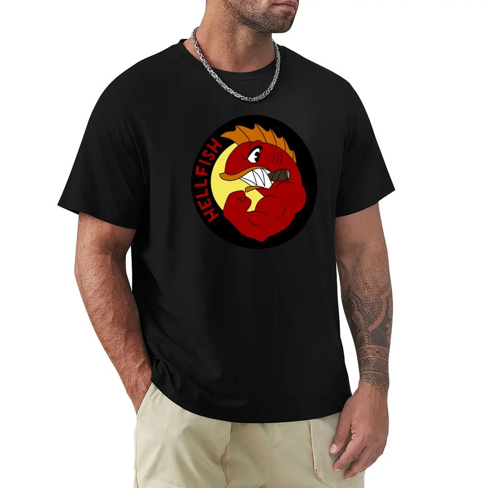 

Hellfish logo T-Shirt Basic Plain Tee for Spring and Summer