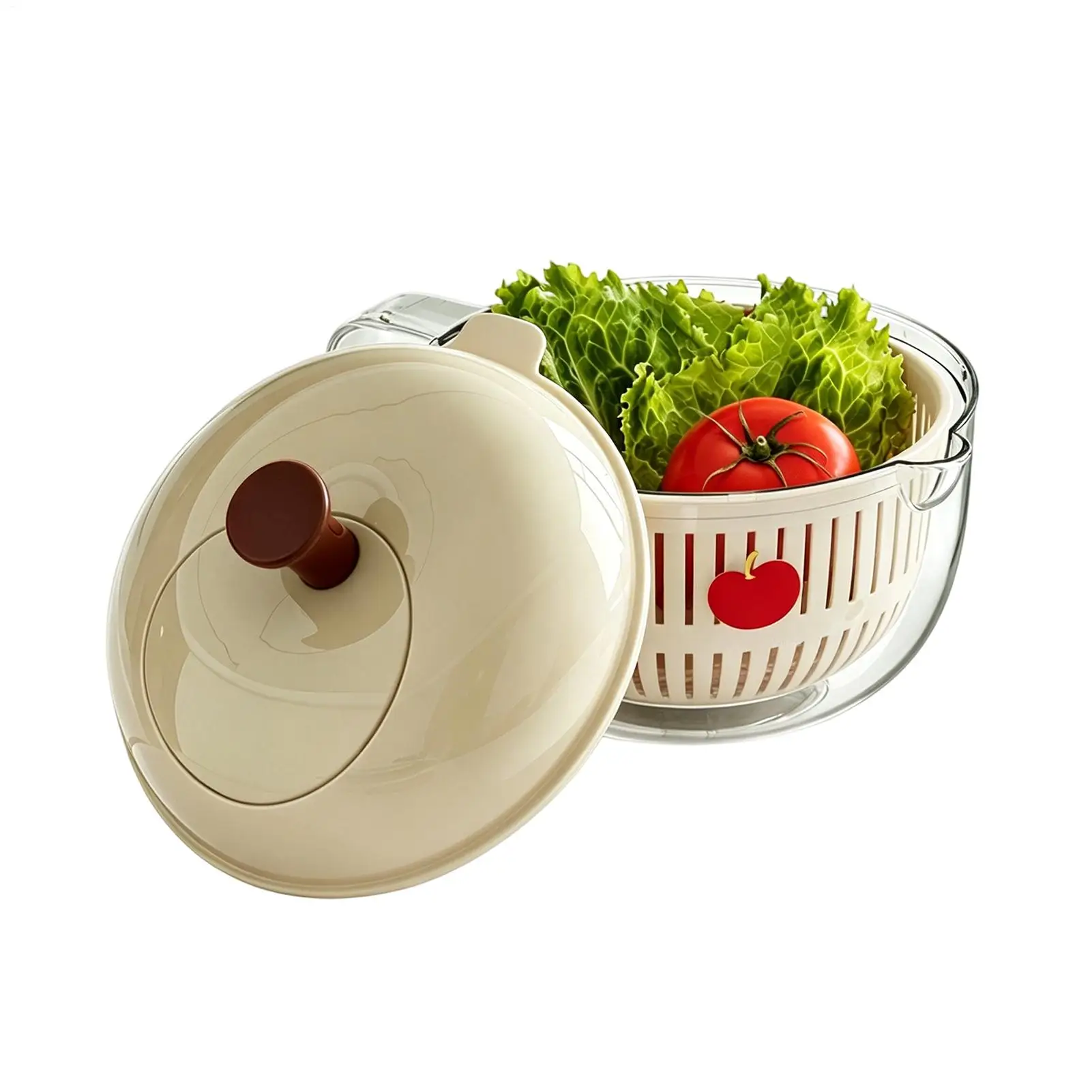 Apples Design Vegetable Washer , Double Layer Drain Basket, Manual Salad Spinner, Large Capacity Kitchen Organizer For Fruits