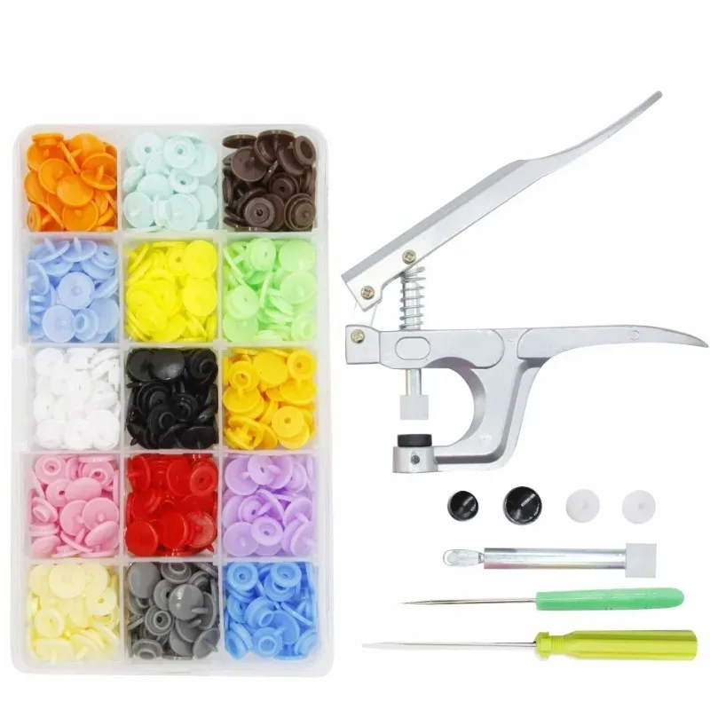 1Set Metal Press Pliers Tools Used for T3 T5 T8 Kam Button Fastener Snap Pliers+150 Set Plastic Resin Stud Cloth Diaper