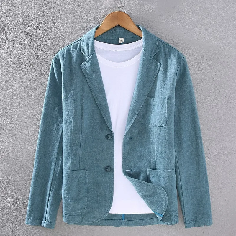 KIDWHXR Man Blazer Simple Solid Color Breathable Casual Male Suit Coat Thin Single-breasted Long Sleeve Pocket Men Outerwear
