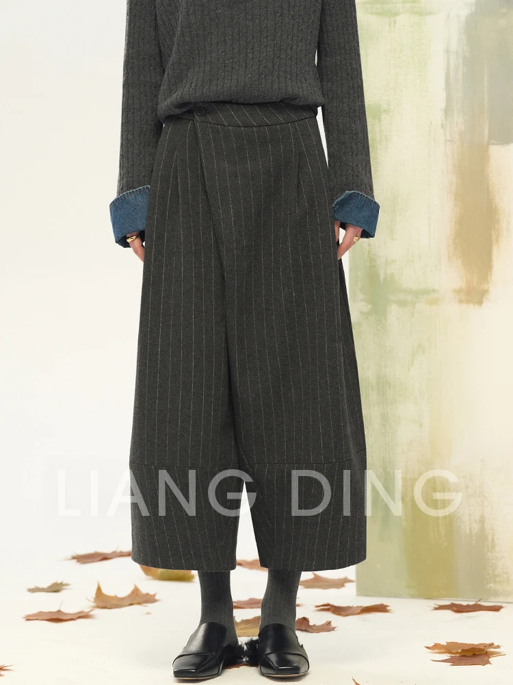 

Асимметричные широкие брюки из шерстяной смеси с высокой талией, свободного кроя, в стиле деконструктивизма, для женщин