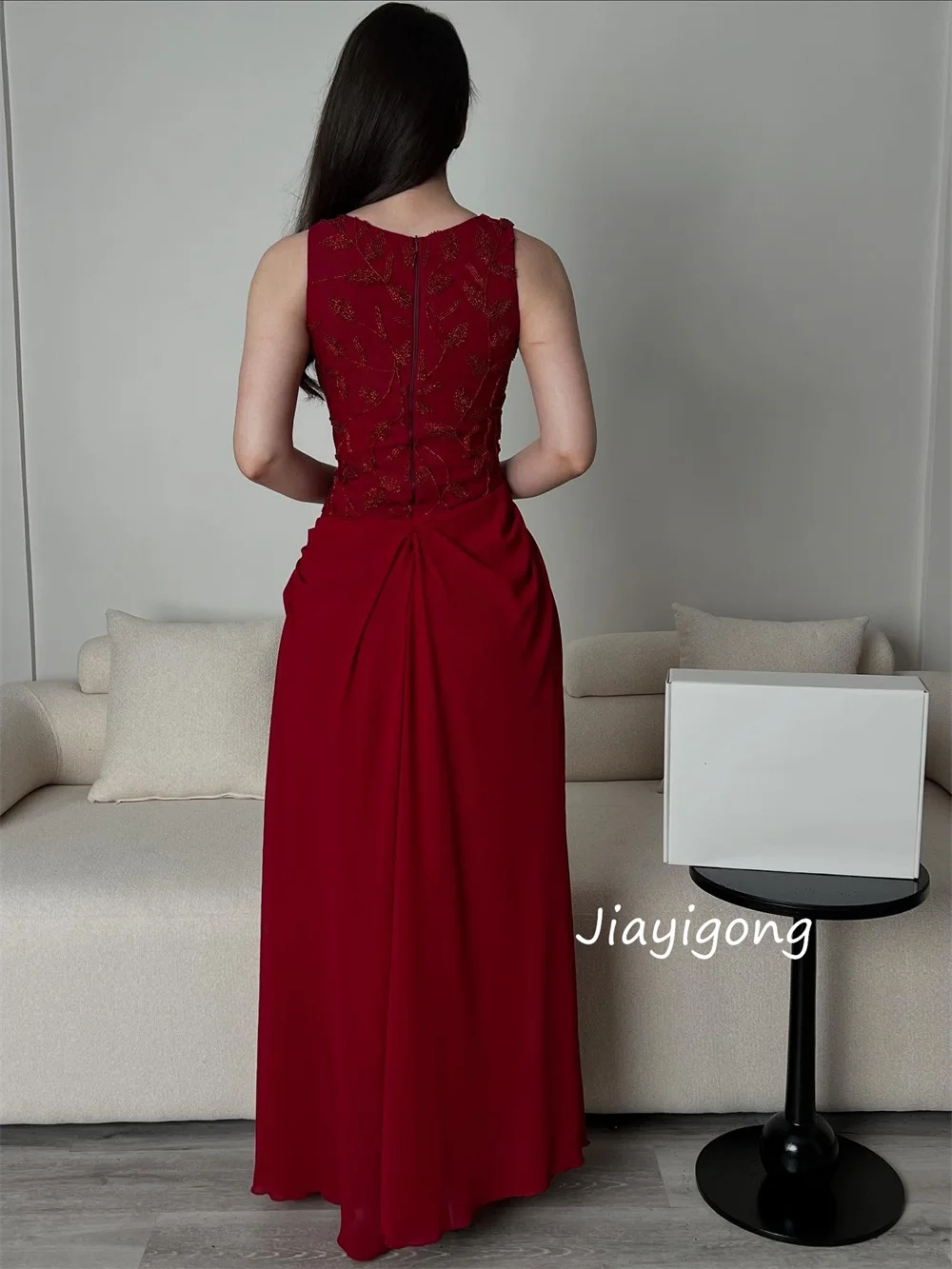 تخصيص أنيقة الشيفون الطية نمط ألف خط مغرفة الرقبة فساتين حفلة موسيقية طويلة أحجام الحفلات الفاخرة المتاحة جودة عالية #4