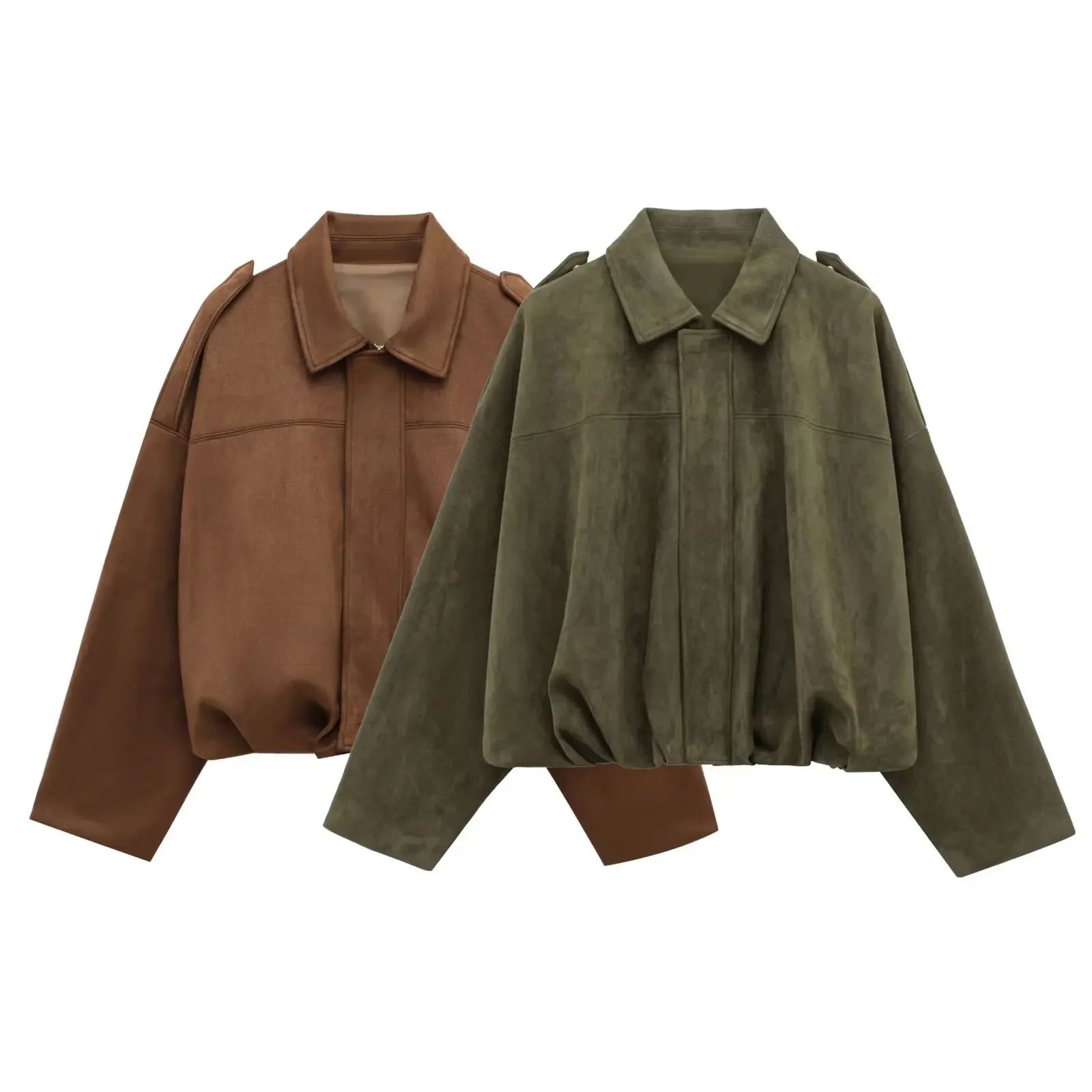 New Fashion Women Autumn/Winter Casual Lapel Collar Long Sleeve Suede Texture Pilot Jacket Simple Women's Loose Fit Outerwear
